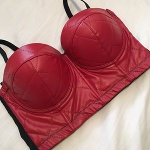 Red leather crop top