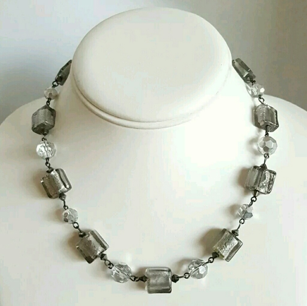 👀WHBM Gunmetal AB and Foiled Glass Necklace