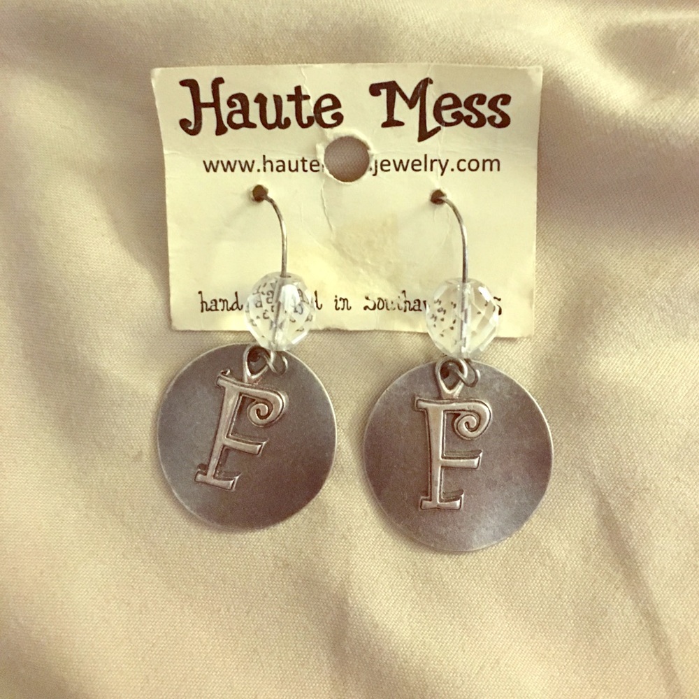 "F" Initial Earrings