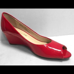 Franco Sarto Red Patent Wedge Peep toe Sandals