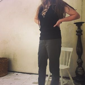 Zara sleeveless laceup black knit top