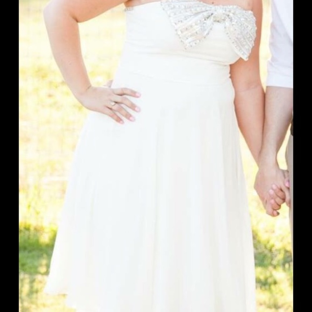 Modcloth White Ivory Bow Front Strapless Dress LG