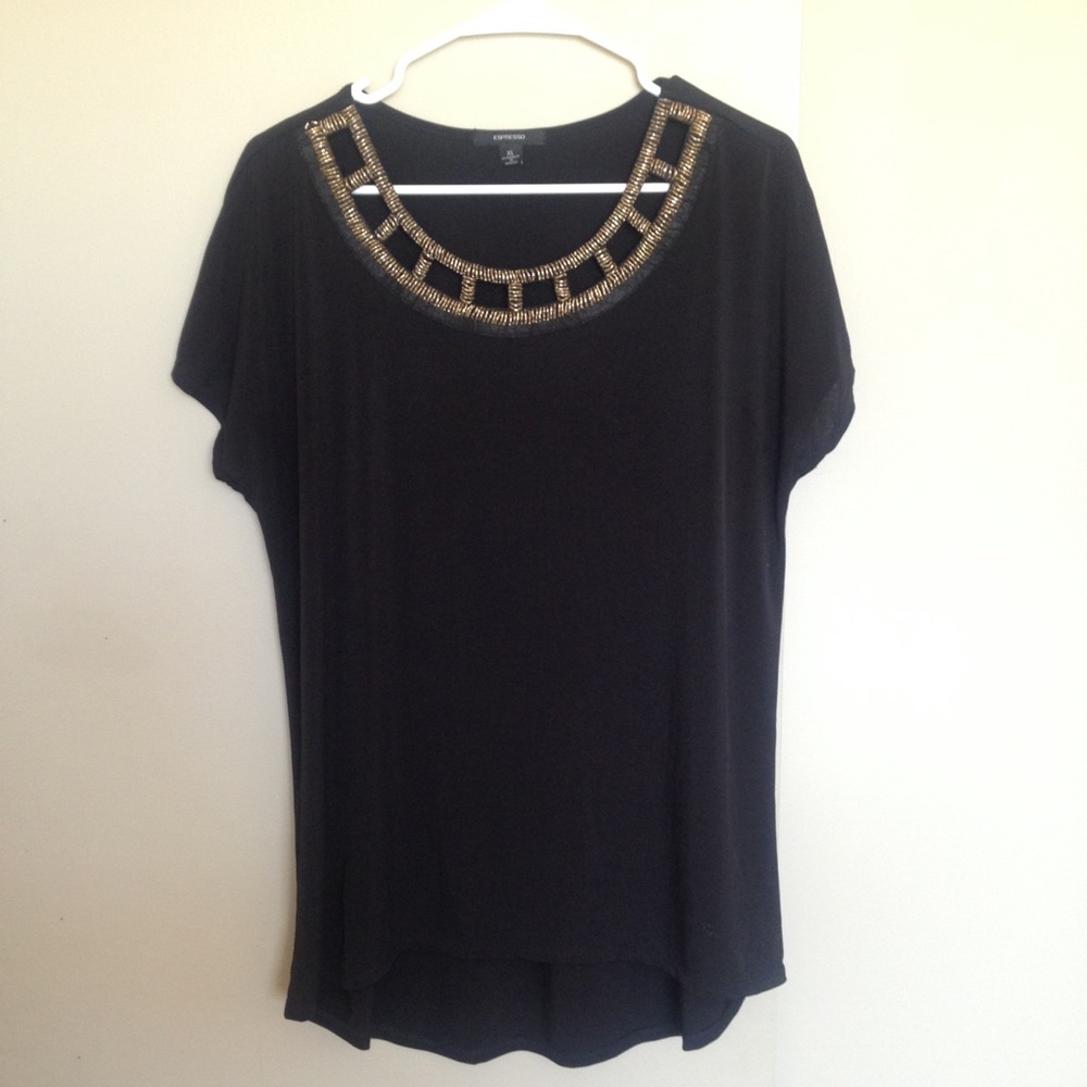Black shirt with gold neckline