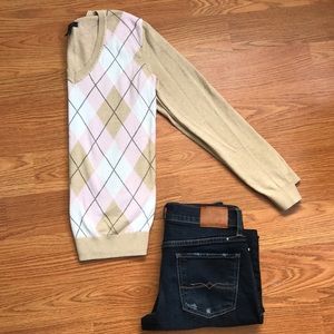 Tommy Hilfiger Prima Cotton V Neck Argyle Sweater