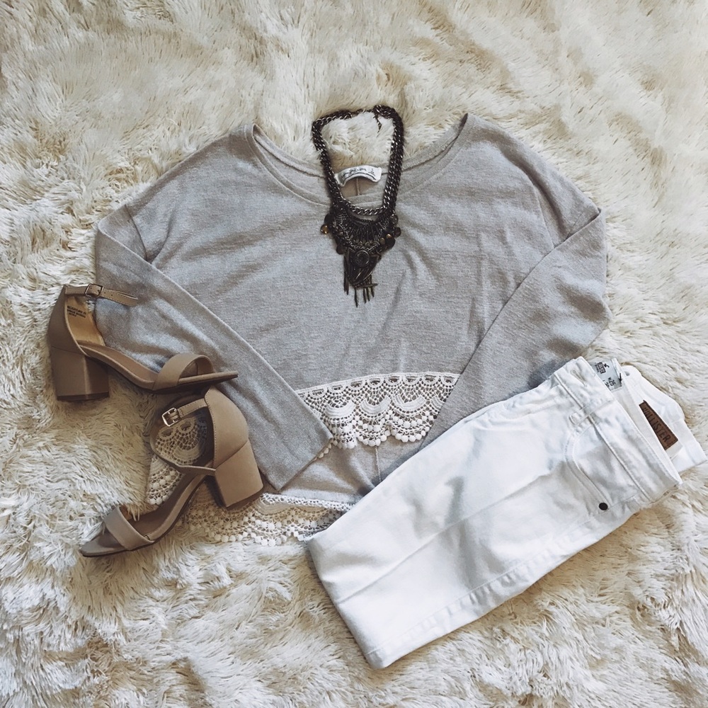Laced Trim Cream Light Sweater - Picture 2 of 4