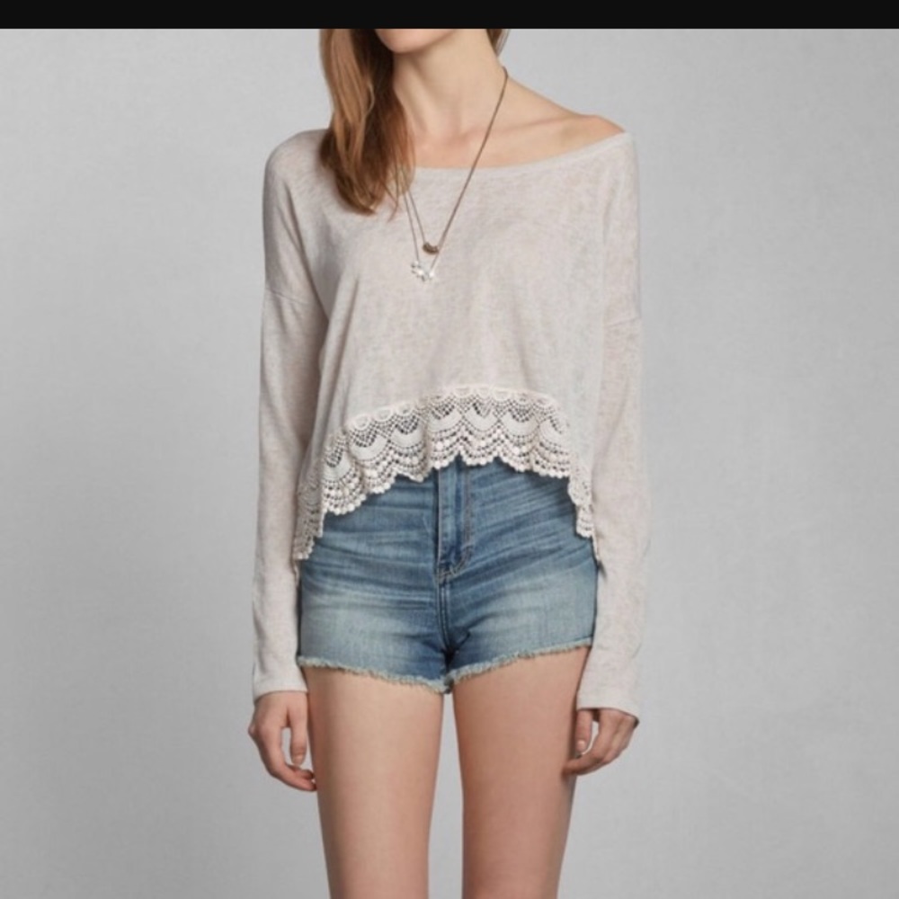 Laced Trim Cream Light Sweater