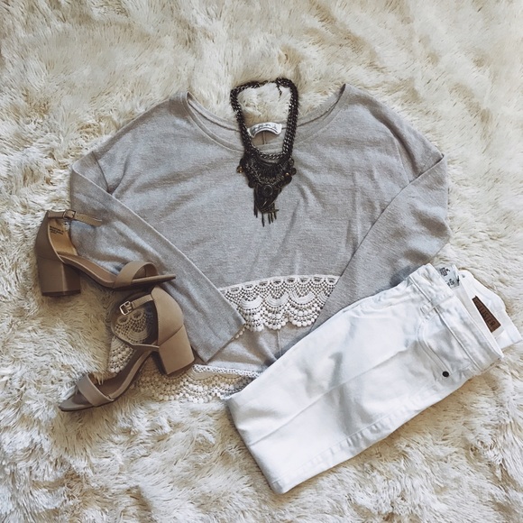 Laced Trim Cream Light Sweater - Picture 2 of 4