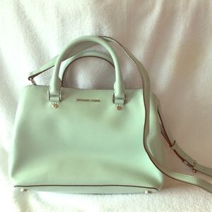 Michael Kors Savannah tiffany blue leather satchel