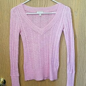 Pink cable knit sweater xs v-neck
