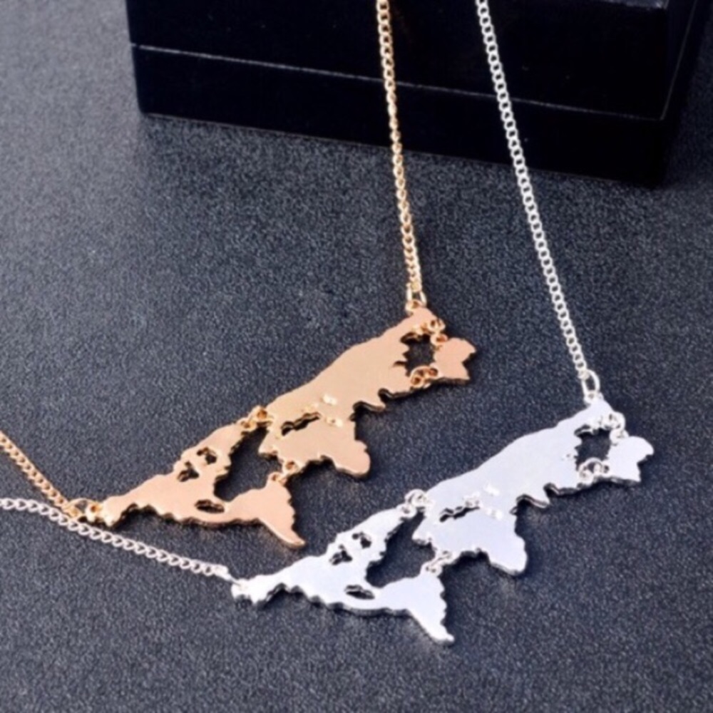 •Rose Gold• Wanderlust World Map Globe Necklace - Picture 2 of 5