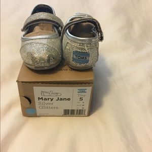 Silver glitter toddler TOMS size 5