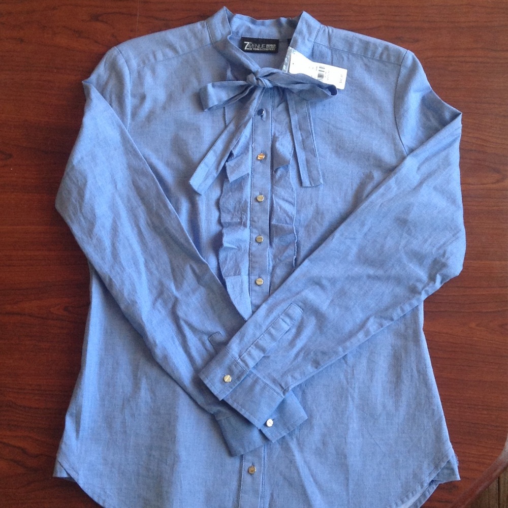 Light Blue Ruffled Button-down Shirt - Picture 3 of 4