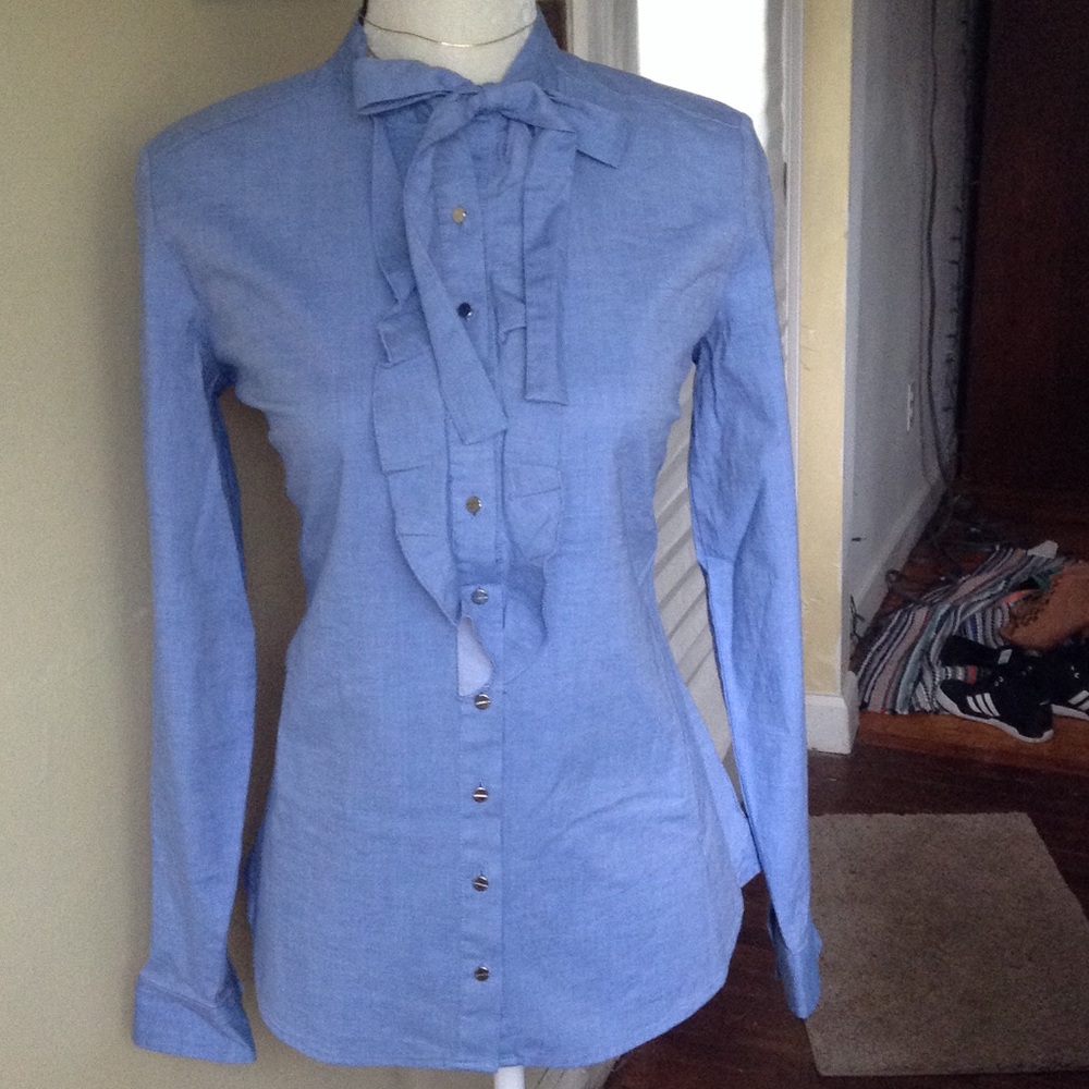 Light Blue Ruffled Button-down Shirt - Picture 2 of 4