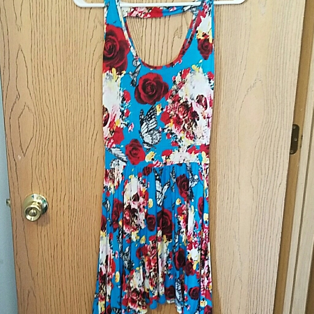 Strapless floral roses butterfly dress small