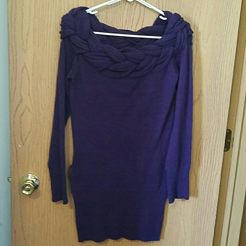 Purple braided neck sweater dress