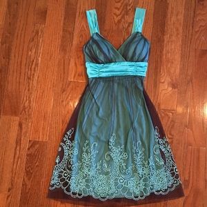 Teal and. Brown Dress