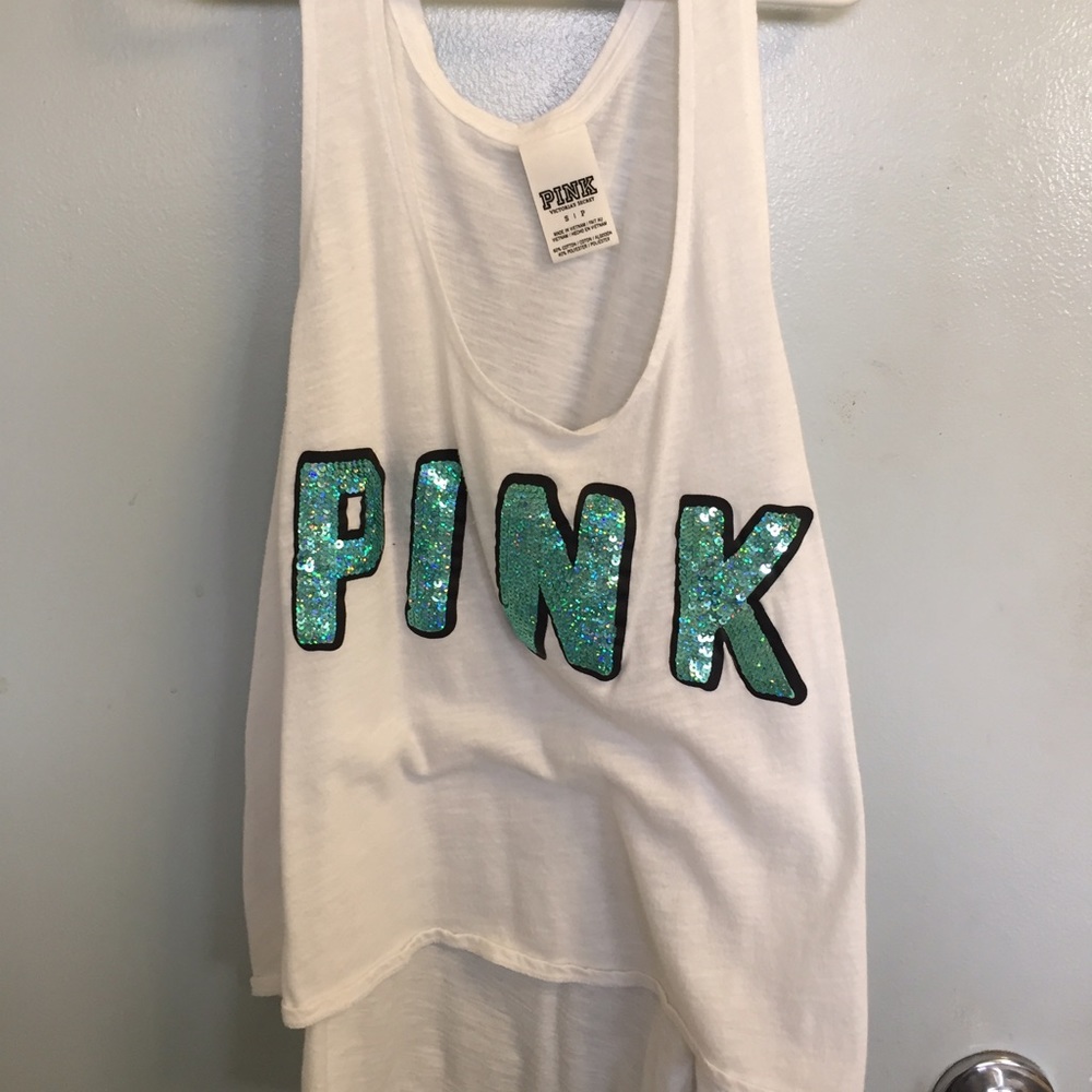VS Pink white sequin tank