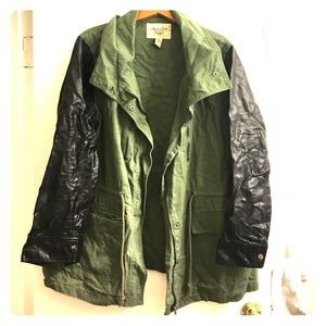 Army green cargo jacket w/ faux leather sleeves