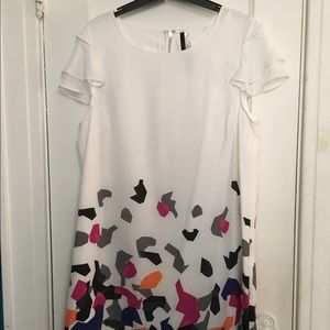 Kensie White dress with colorful design at bottom!