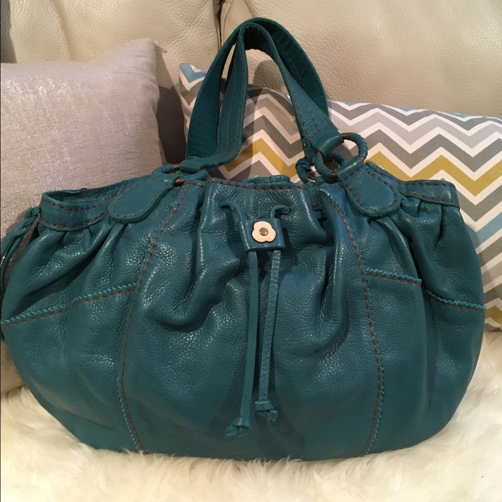 Lucky brand leather satchel. Pine/teal green