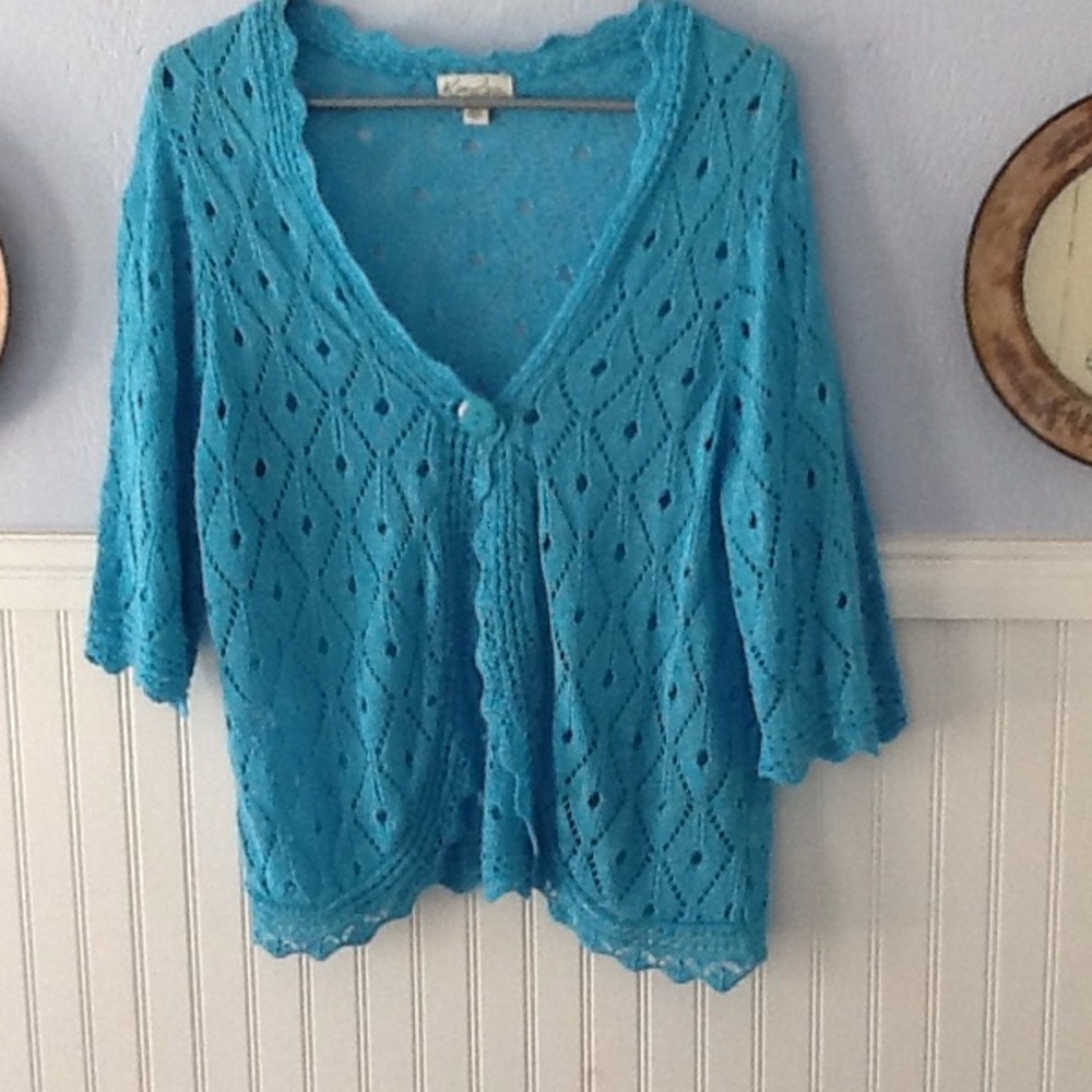 TURQUOISE 3/4 SLEEVE SHRUG