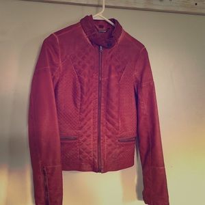 Red faux leather jacket