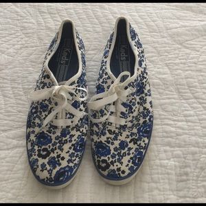 Blue and white  floral Keds