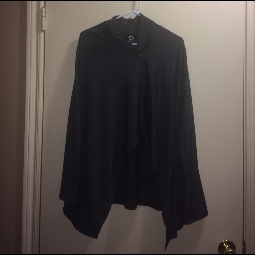 Dark Heather Grey wrap around button shawl.