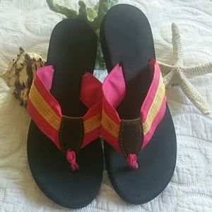 Eliza B flip flops  Pink and Yellow Grosgrain