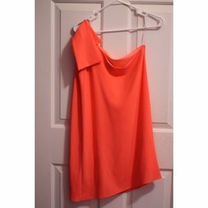 Neon Pink-Tangerine One Shoulder Dress. Medium