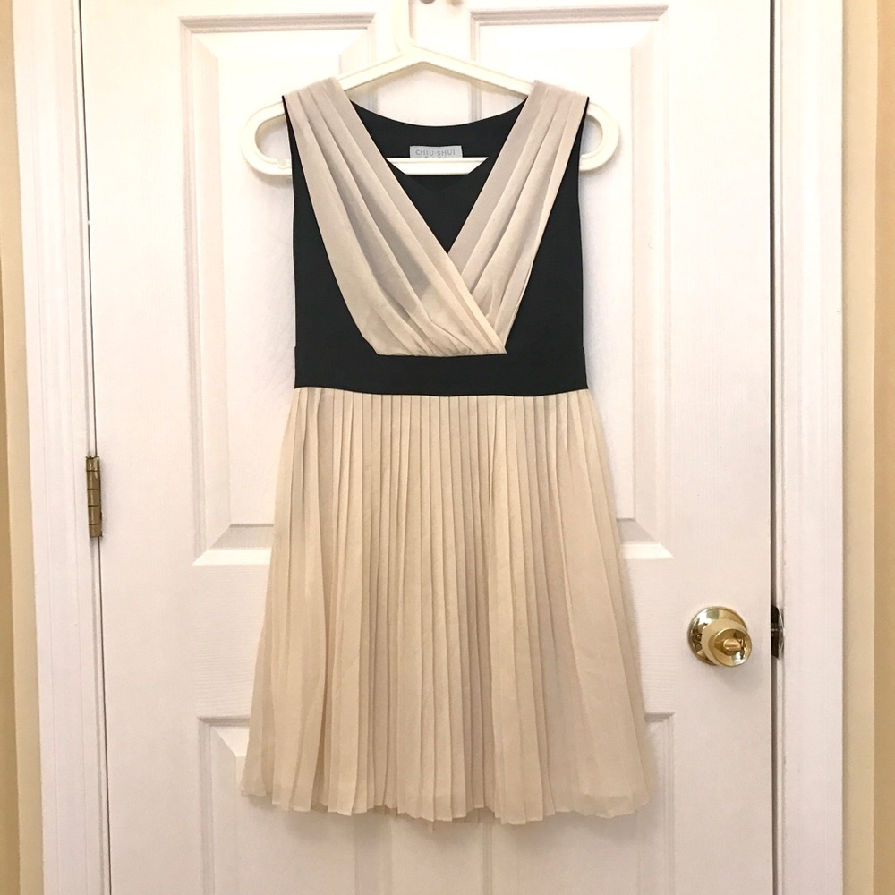 color block pleated dress