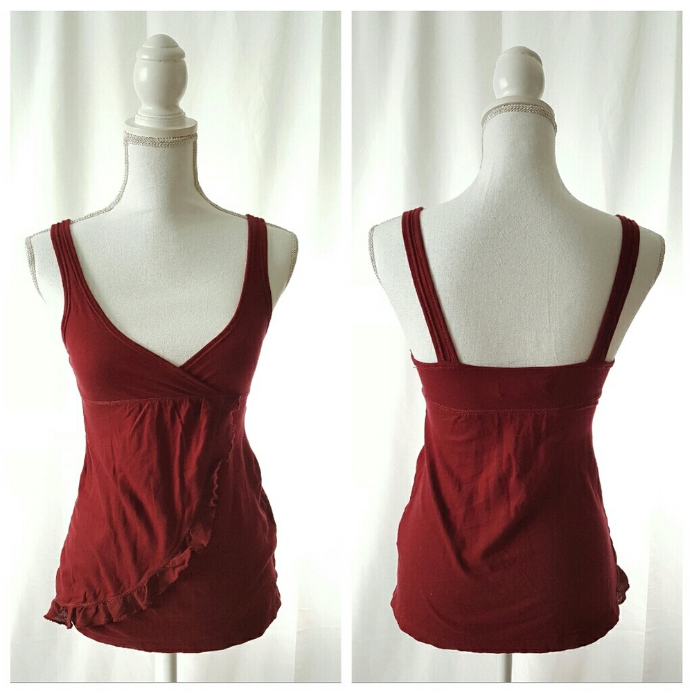ABERCROMBIE Maroon Ruffle Front Tank Top