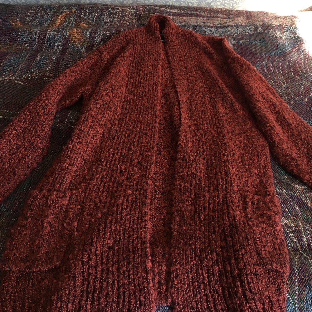 Red long cardigan