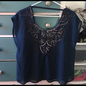 Navy blue shirt sleeve blouse