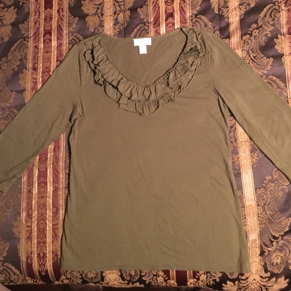 Loft Knit Top with Ruffle Neck, 3/4 length sleeve - Picture 1 of 3