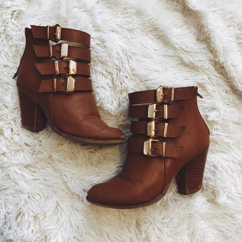 Gently Worn Brown Buckle Boots