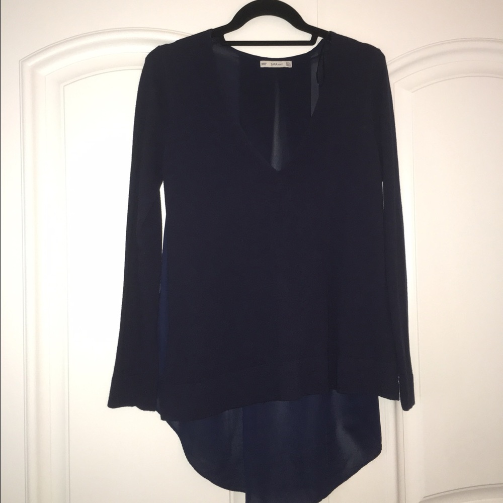 Zara Fly Away Navy Sweater with Sheer Back