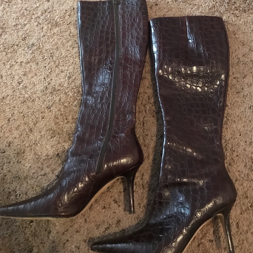 Brown crocodile leather boots
