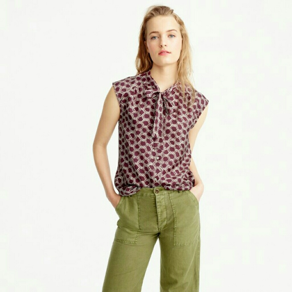 J. crew silk tie neck top in chain print