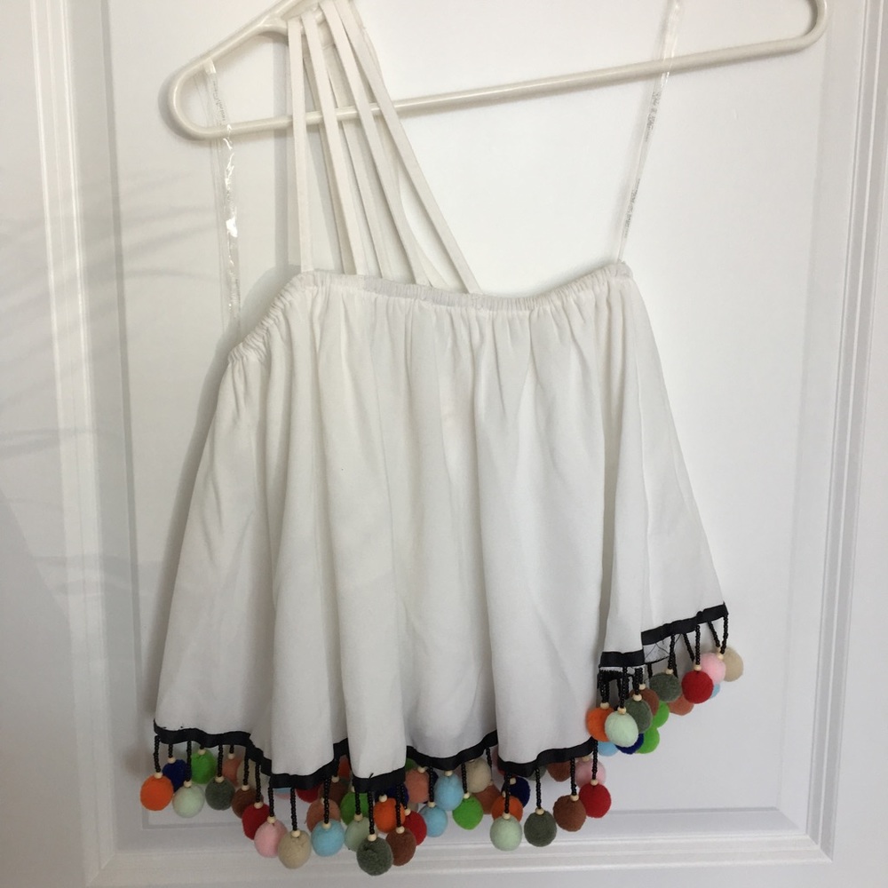 NWT Pom Pom one-shoulder top