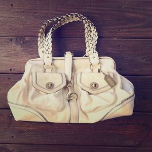 Coach Cream patina leather shoulder bag