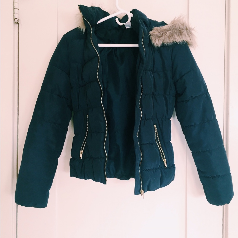 H & M puffy jacket with fur lined hoodie