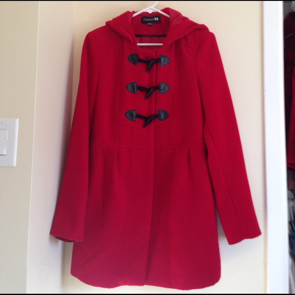 Forever 21 red hooded Pea Coat