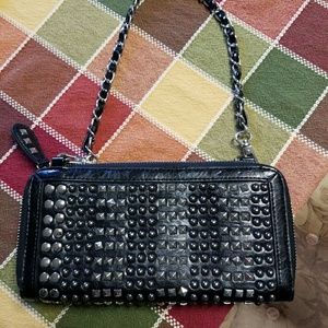 Nicole Lee Black Leather Studded Clutch