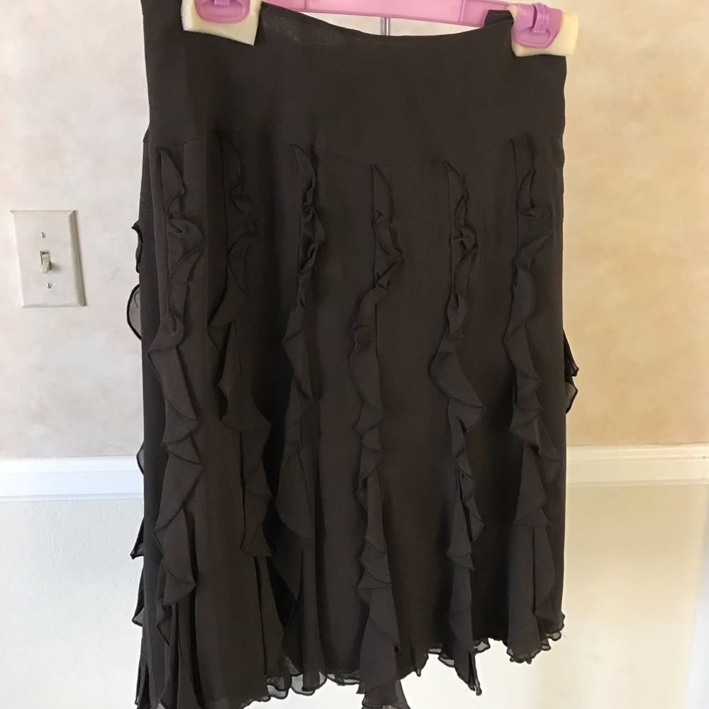 Etc. Brown silk ruffle skirt