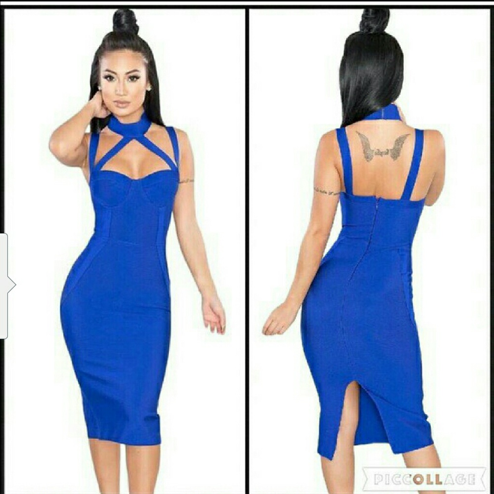 Blue choker bodycon dress