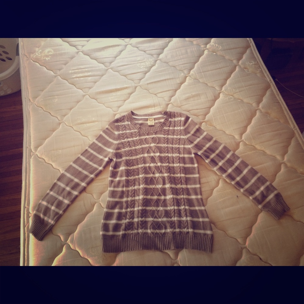 Tan and white striped sweater