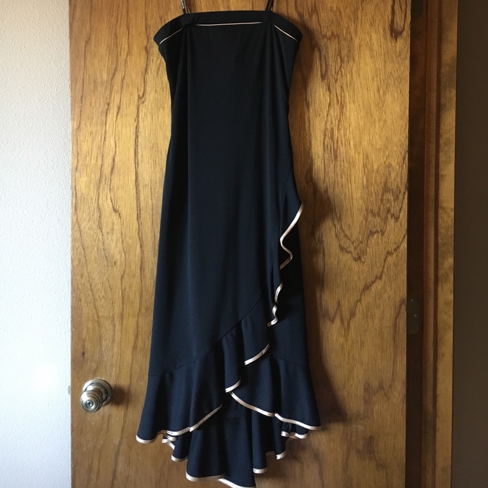 Black with Gold Trim High Low Dress