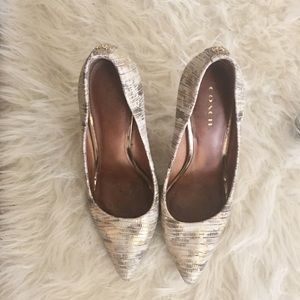 Coach Harlee Snakeskin Pointed Toe Pumps