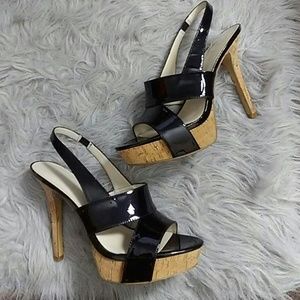 Bye!  Black sandals with cork heel Nine West